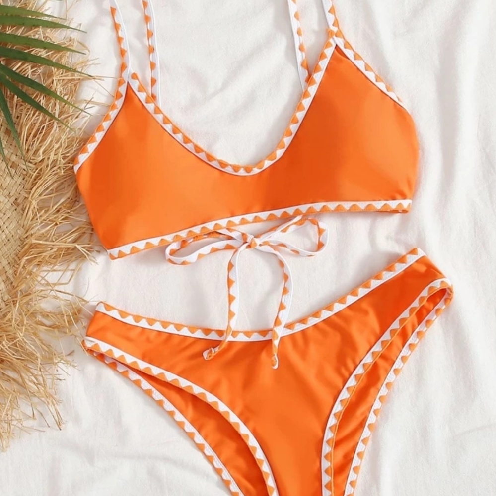 Orange and white whip stitch Bikini